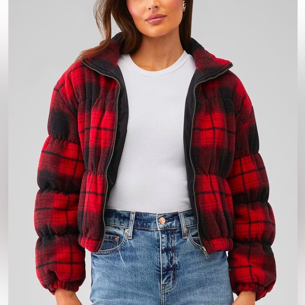 BB Dakota Everlong Jacket Plaid Red Black Lumberjack Winter Coat Puffer Gingham